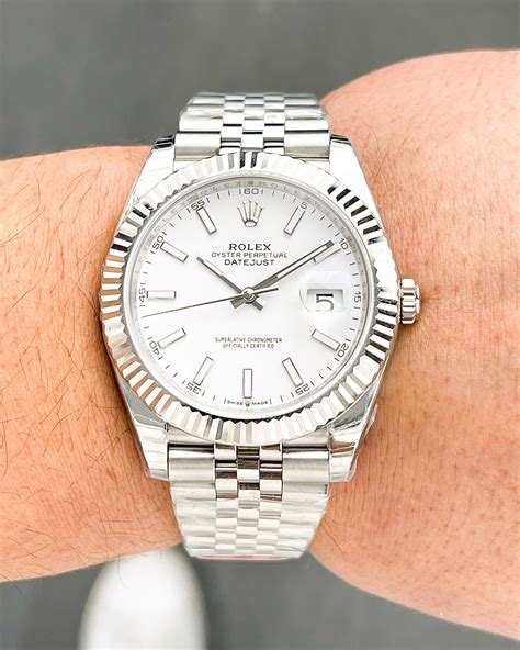 rolex datejust 41mm white dial|rolex datejust 41 smooth bezel.